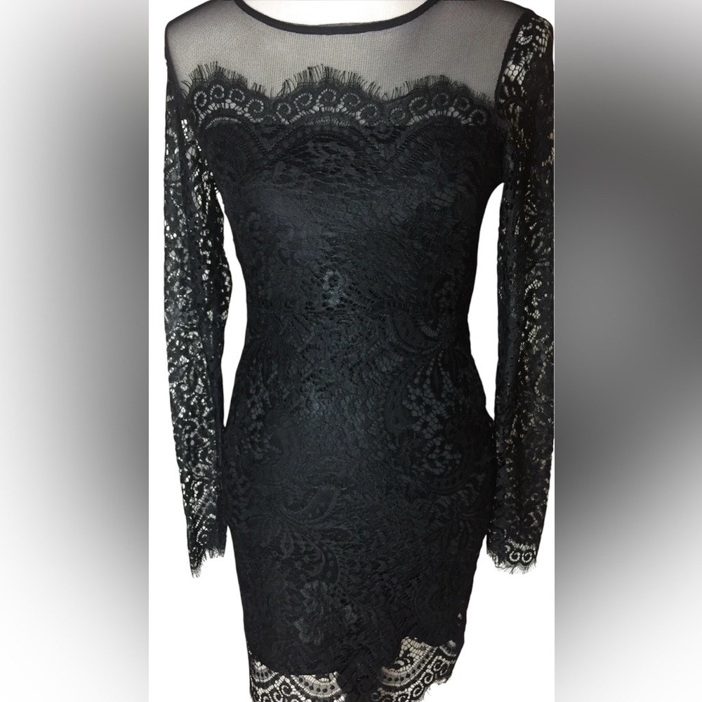Scallop Hem Black Lace Mini Dress NWOT